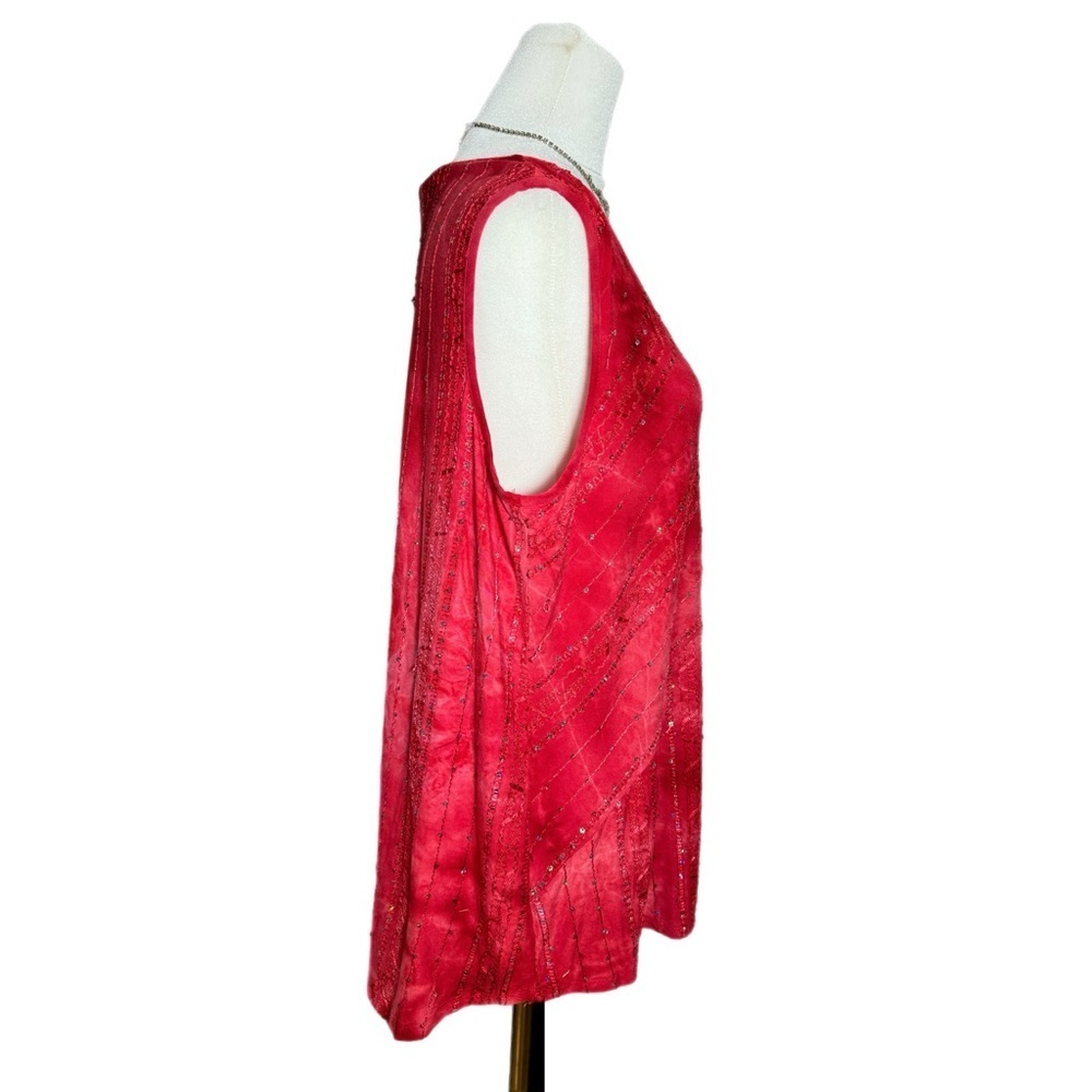 Westport 1962 Woman 1X Red Sleeveless Blouse Sequin Embroidered Tie Dye Plus - Picture 5 of 10